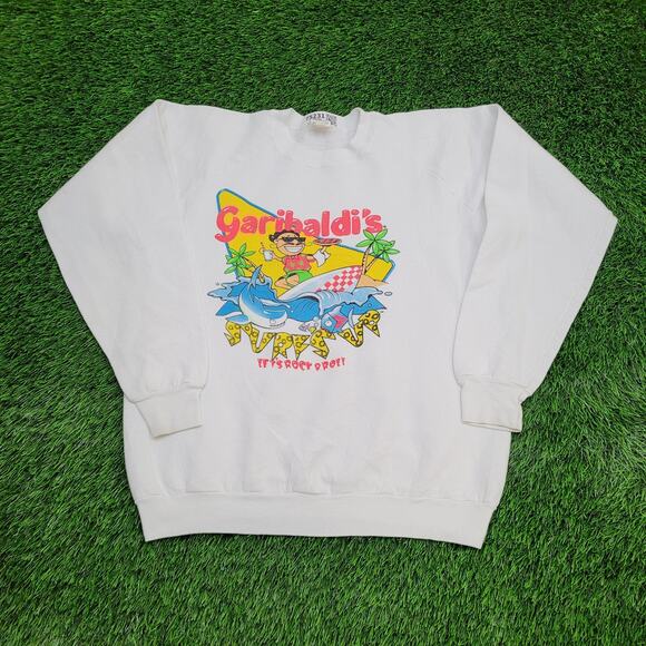 Vintage 80s Pizza Surfer Sweatshirt XL 22x25 Garibaldi - Picture 1 of 15